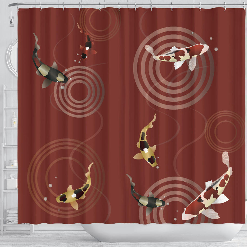 Koi Fish Carp Fish Red Background Shower Curtain Fulfilled In US