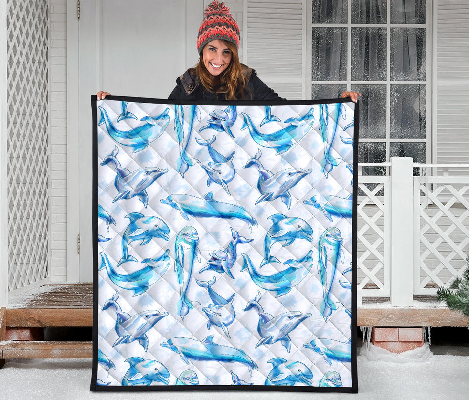 Watercolor Dolphin Pattern Premium Quilt