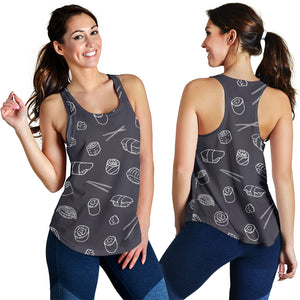 sushi pattern black background Women Racerback Tank Top