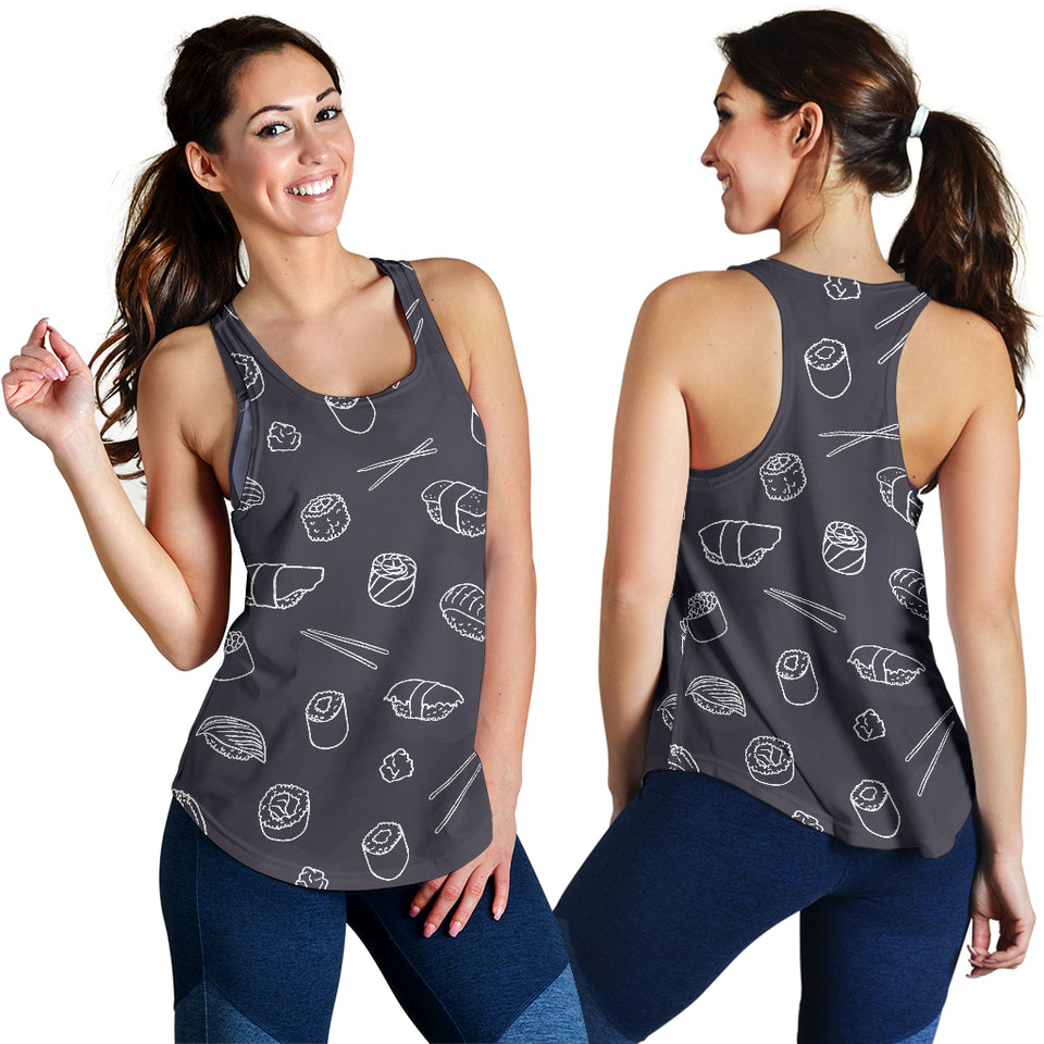 sushi pattern black background Women Racerback Tank Top