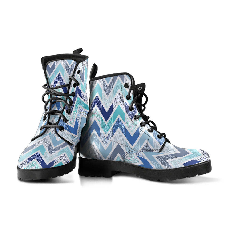 Zigzag  Chevron Blue Pattern Leather Boots