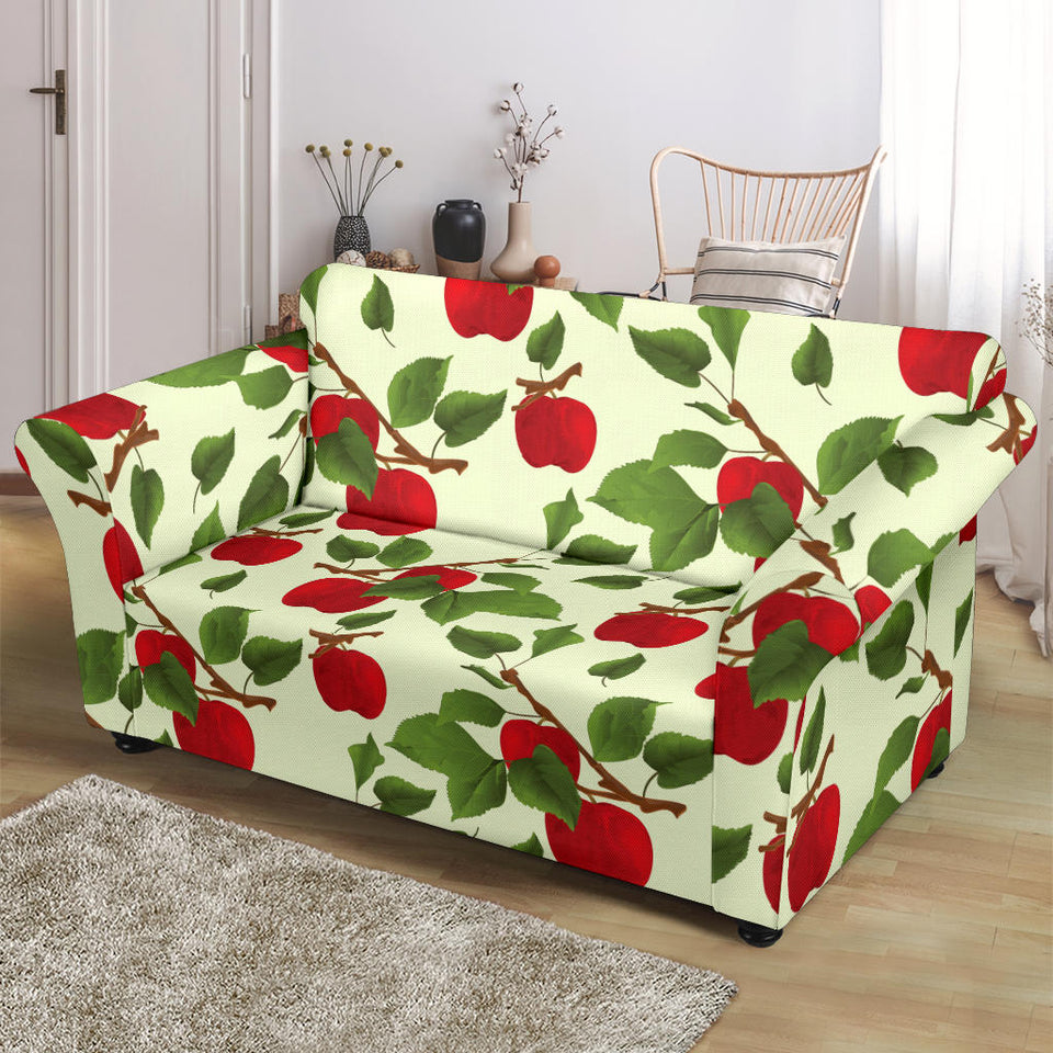 Red Apples Leaves Pattern Loveseat Couch Slipcover