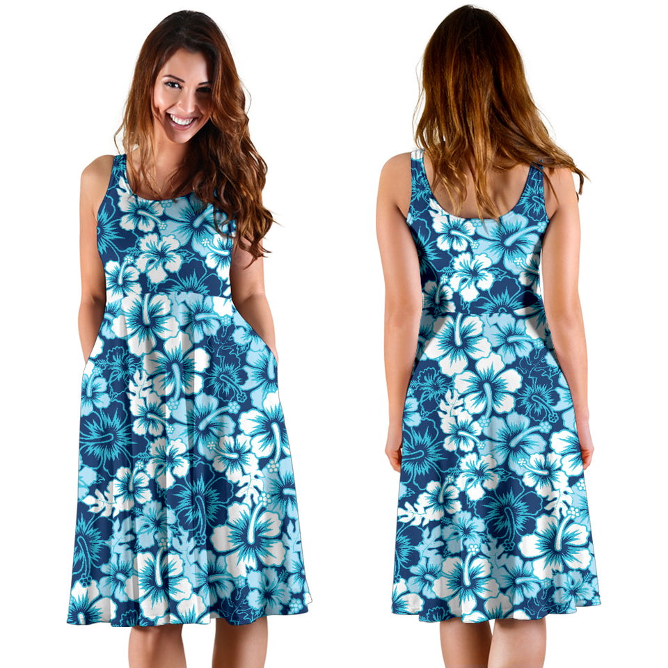Hibiscus Pattern Print Design 03 Sleeveless Midi Dress