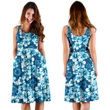 Hibiscus Pattern Print Design 03 Sleeveless Midi Dress