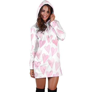 Watercolor Pink Heart Pattern Women'S Hoodie Dress