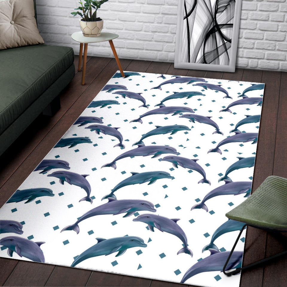 Dolphins Pattern Dotted Background Area Rug