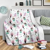 Cute Mermaid Dolphin Fish Starfish Pattern Premium Blanket
