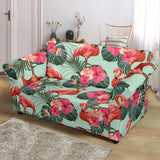 Beautiful Flamingo Tropical Palm Leaves Hibiscus Pateern Background Loveseat Couch Slipcover