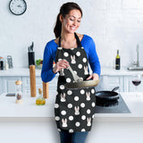 Cute White Rabbit Polka Dots Black Background Adjustable Apron