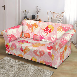 Hand Drawn Heart Design Pattern Loveseat Couch Slipcover