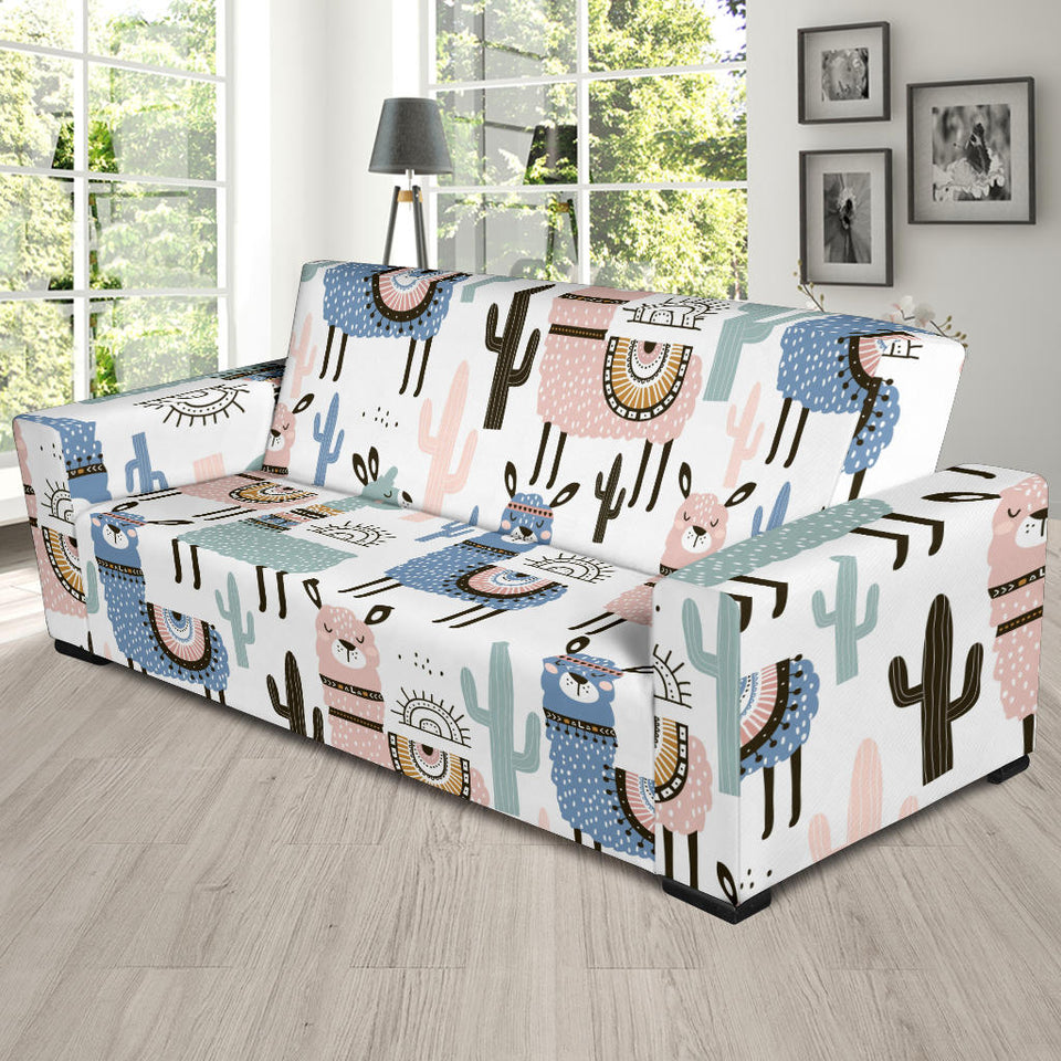 Lama Alpaca Cactus Hand Drawn Pattern Sofa Slipcover