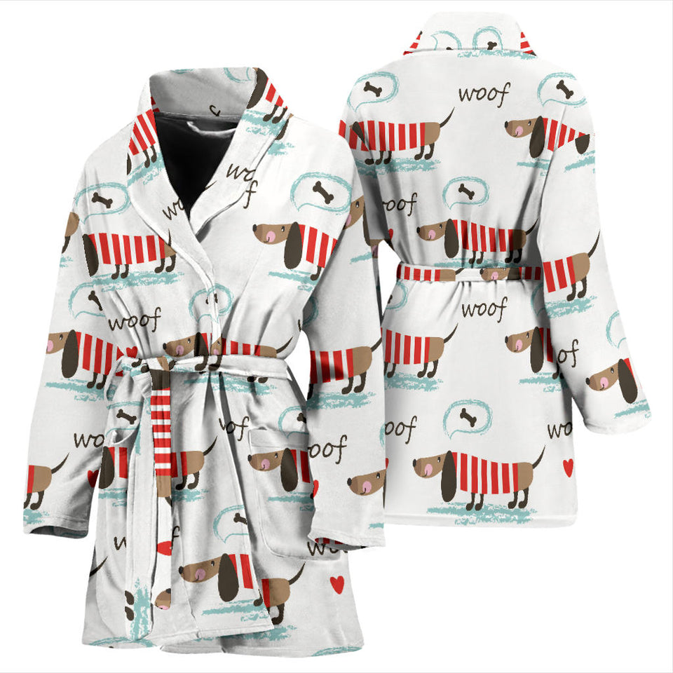 Cute Dachshund Bone Pattern Women'S Bathrobe