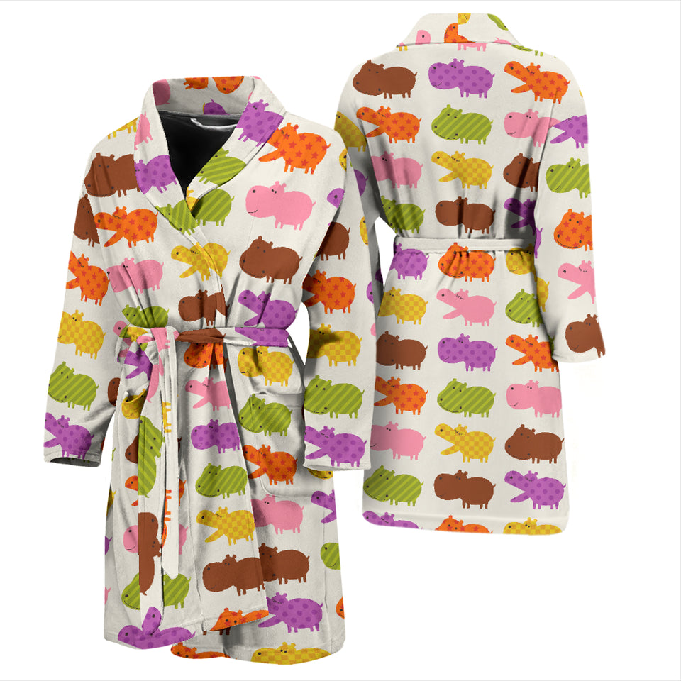 Hippopotamus Pattern Print Design 01 Men's Bathrobe