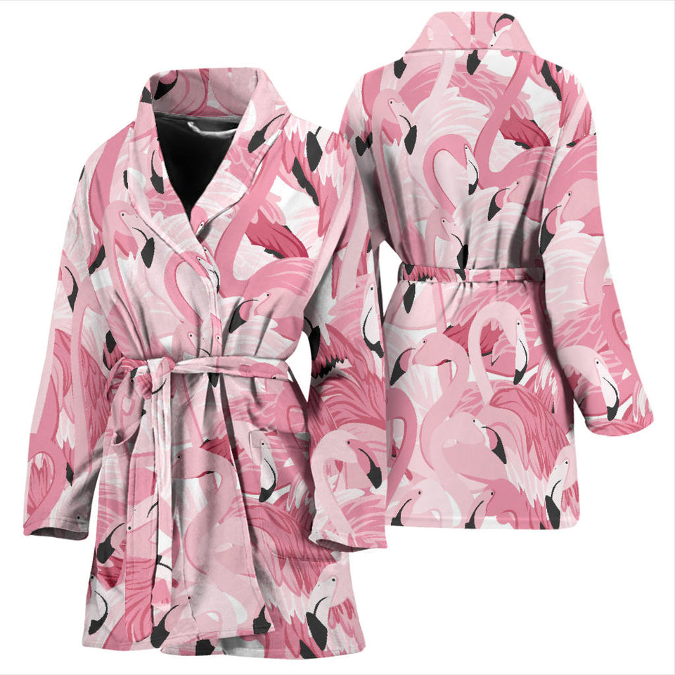 Pink Flamingos Pattern Background Women'S Bathrobe