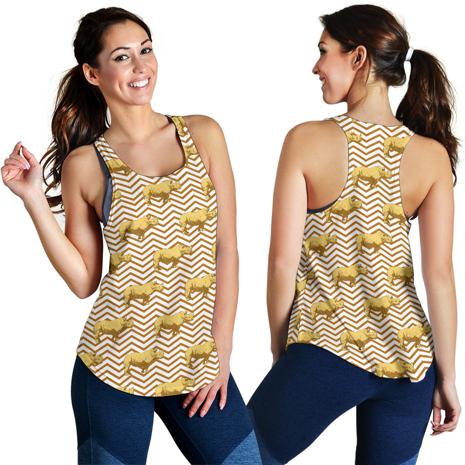 Rhino yellow theme pattern Women Racerback Tank Top