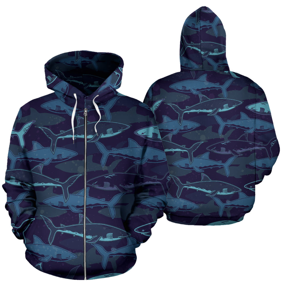 Shark Pattern Zip Up Hoodie