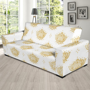 Gold Ornamental Lotue Waterlily Symbol Pattern Sofa Slipcover
