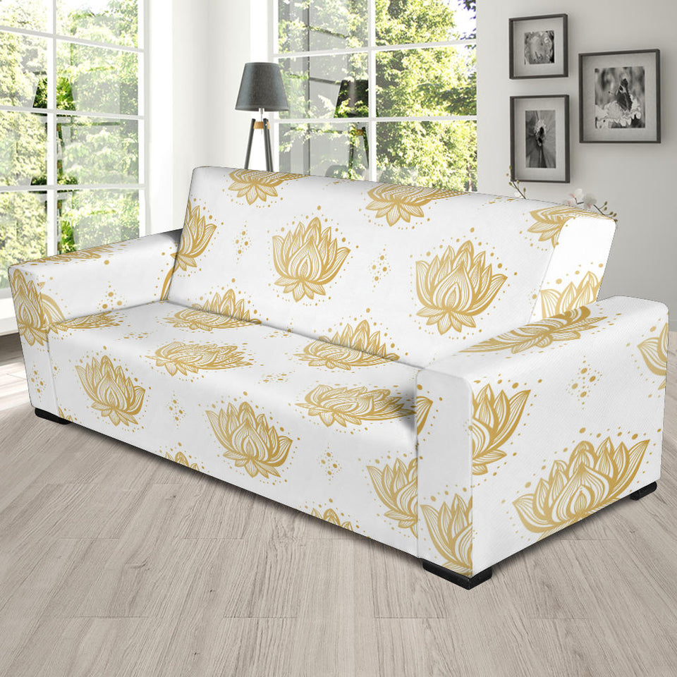 Gold Ornamental Lotue Waterlily Symbol Pattern Sofa Slipcover