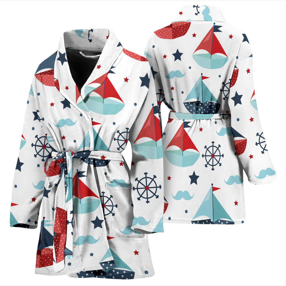 Cute Color Paper Sailboat Pattern Women'S Bathrobe