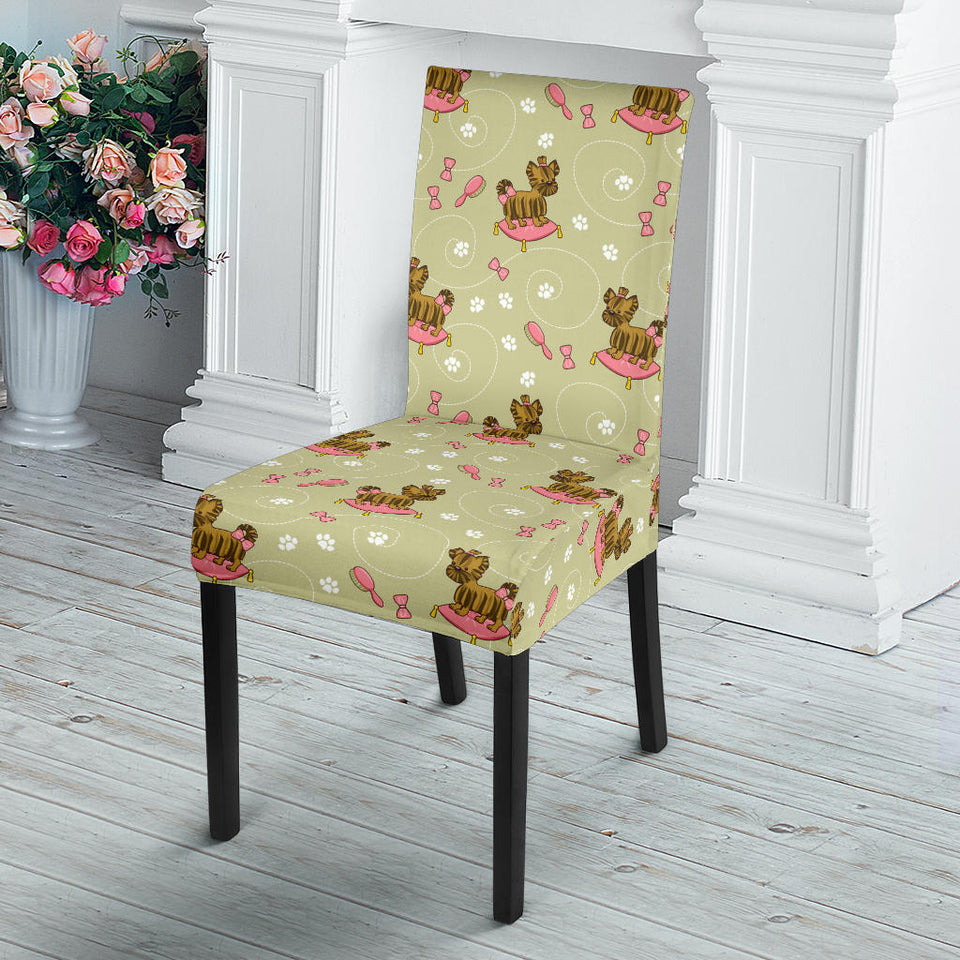 Yorkshire Terrier Pattern Print Design 01 Dining Chair Slipcover