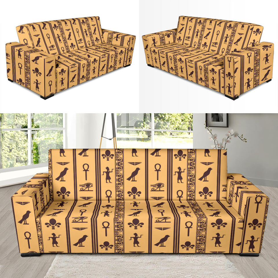 Egypt Hieroglyphics Pattern Print Design 02 Sofa Slipcover