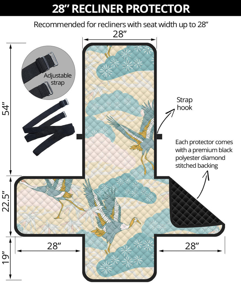 Bonsai bamboo stork japanese pattern cream theme Recliner Cover Protector