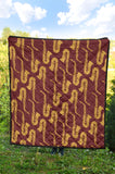 Hand Drawn Gold Saxophone Red Background  Premium Quilt