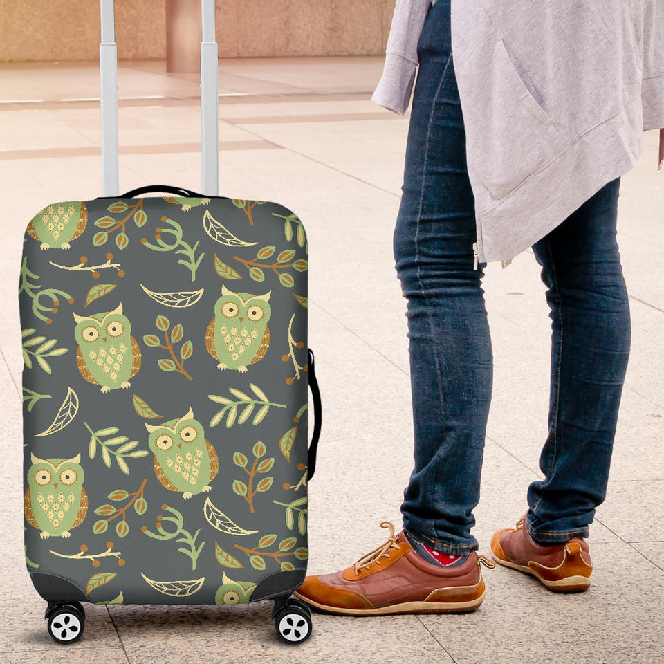 Cute Owls Leaves Pattern Luggage Covers