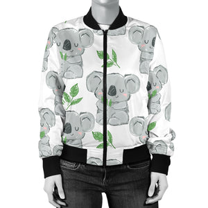 Hand Drawn Koala Leaves Pattern Women'S Bomber Jacket