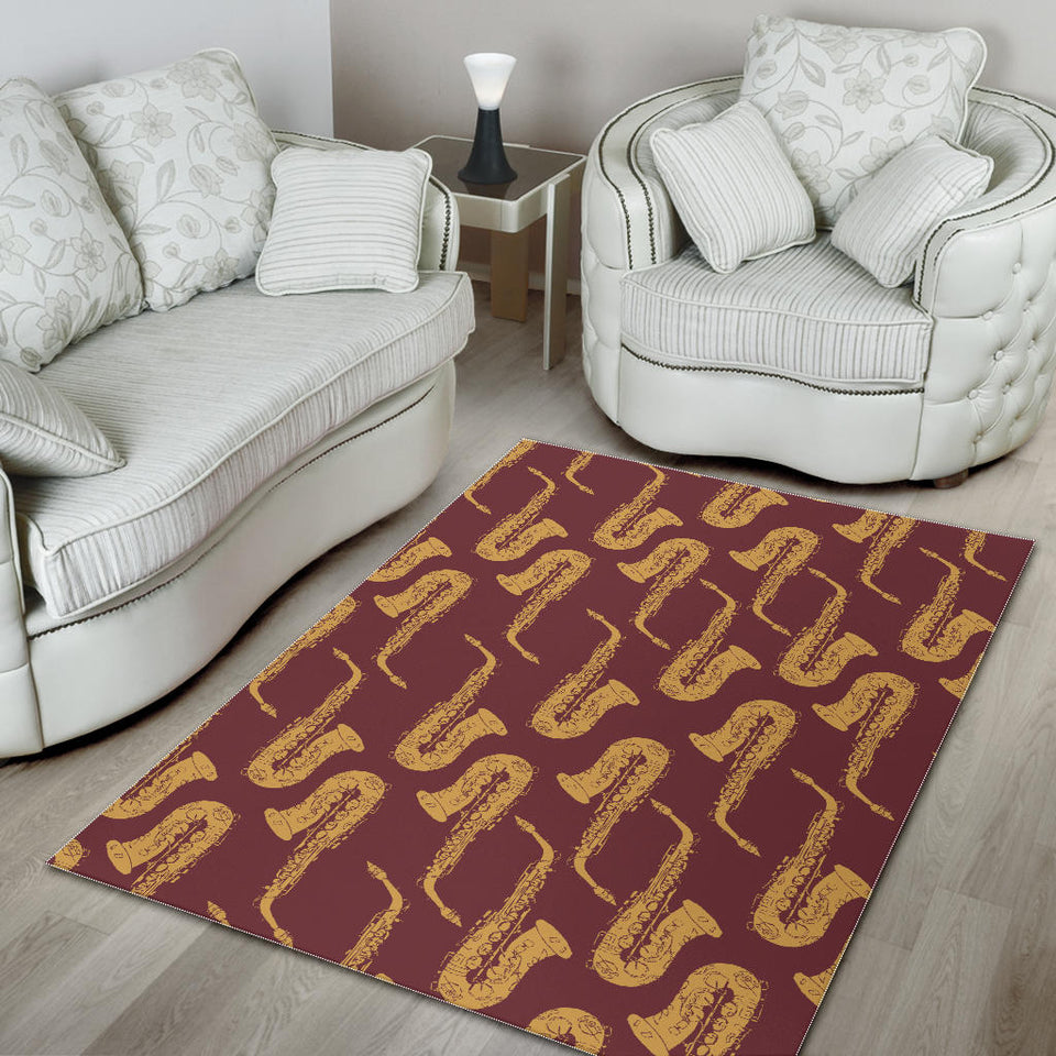 Hand Drawn Gold Saxophone Red Background  Area Rug