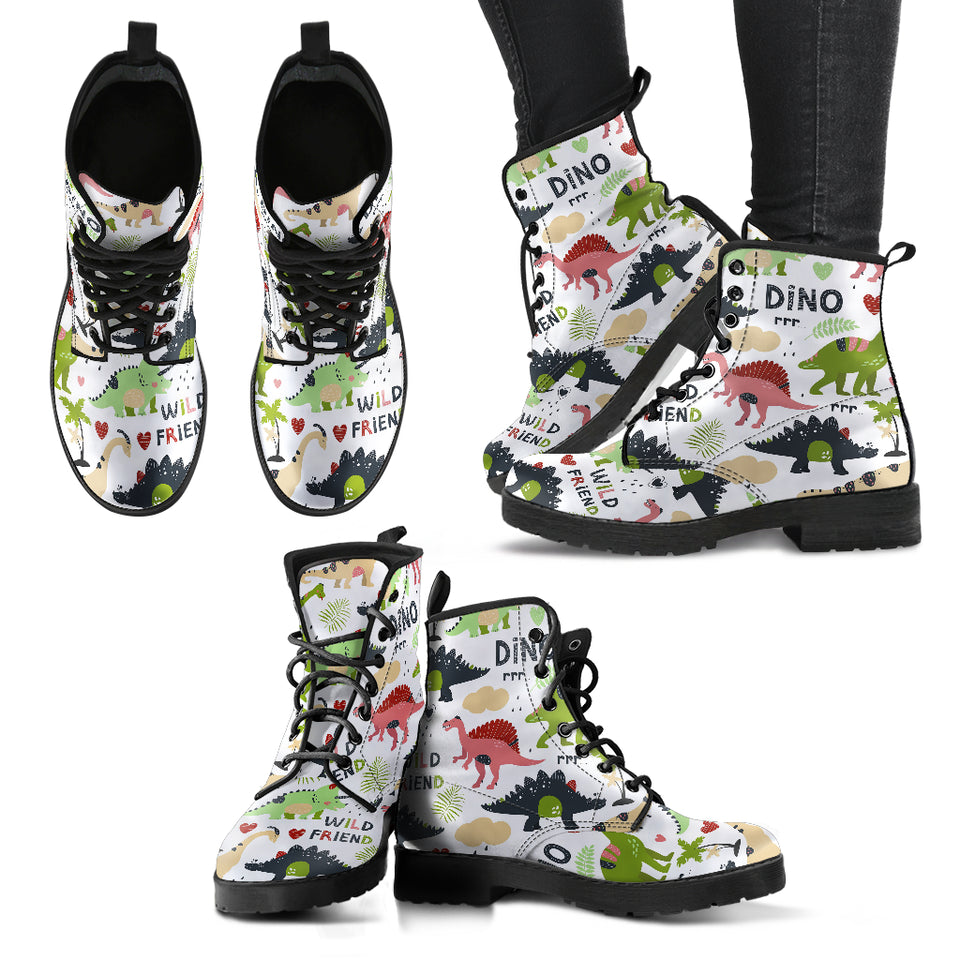 Cute Dinosaurs Pattern Leather Boots