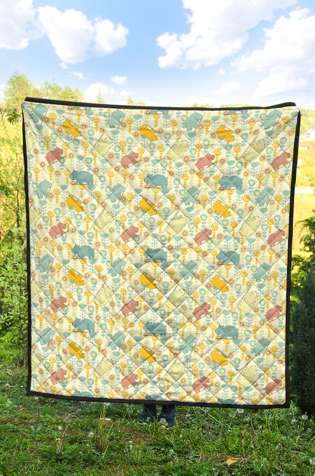 Hippopotamus Pattern Print Design 04 Premium Quilt