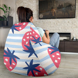 Strawberry Pattern Blue Lines Background Bean Bag Cover