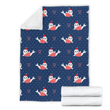 Cute Sea Lion Seal Christmas Hat Candy Cane Heart Pattern Premium Blanket