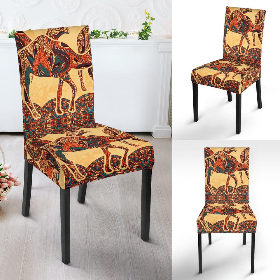 Camel Polynesian Tribal Design Pattern Dining Chair Slipcover