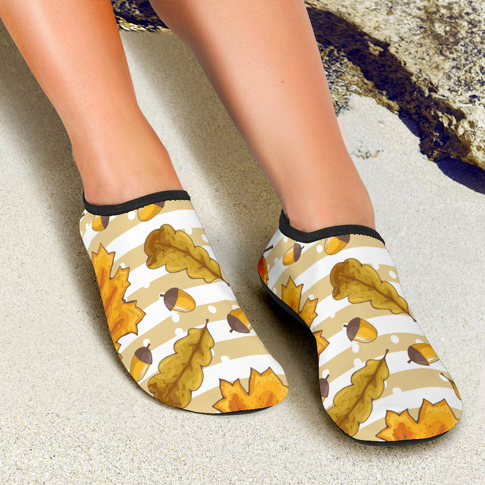 Maple Leaf Oak Leaf Acorns Beige Striped Background Aqua Shoes