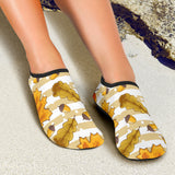 Maple Leaf Oak Leaf Acorns Beige Striped Background Aqua Shoes