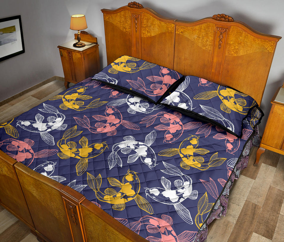Koi Fish Carp Fish pattern Quilt Bed Set