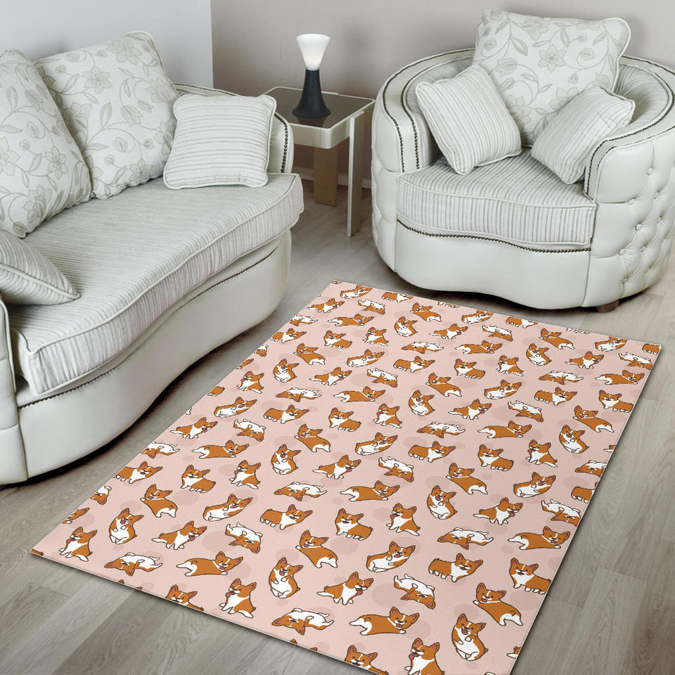 Cute Corgis Pattern Pink Background Area Rug