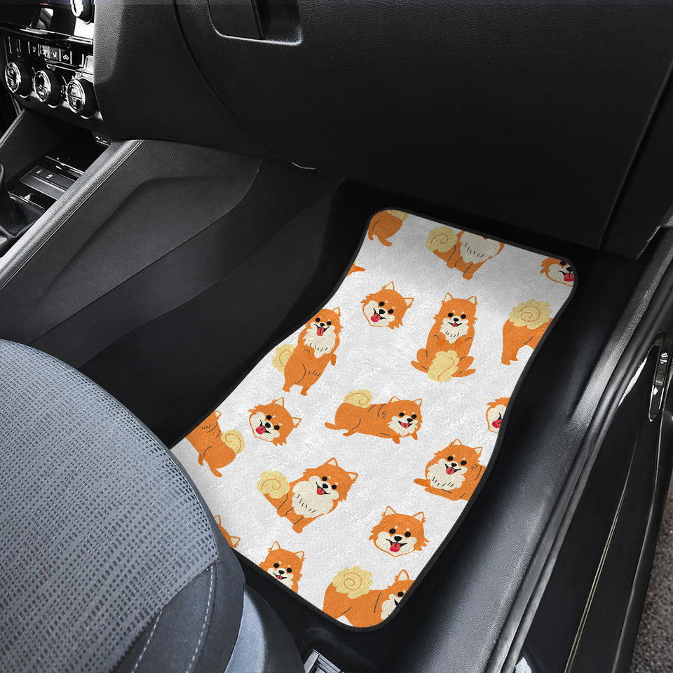 Brown Pomeranian Pattern Front And Back Car Mats