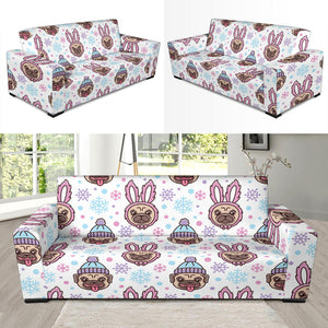Cute Pug Hat Rabbit Costume Pattern Sofa Slipcover