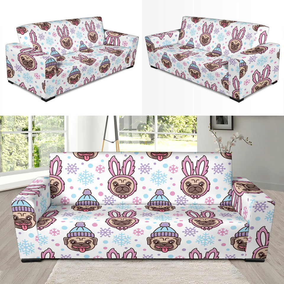 Cute Pug Hat Rabbit Costume Pattern Sofa Slipcover