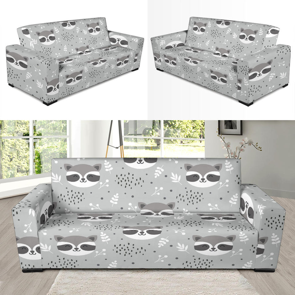 Cute Raccoons Leaves Dot Sofa Slipcover