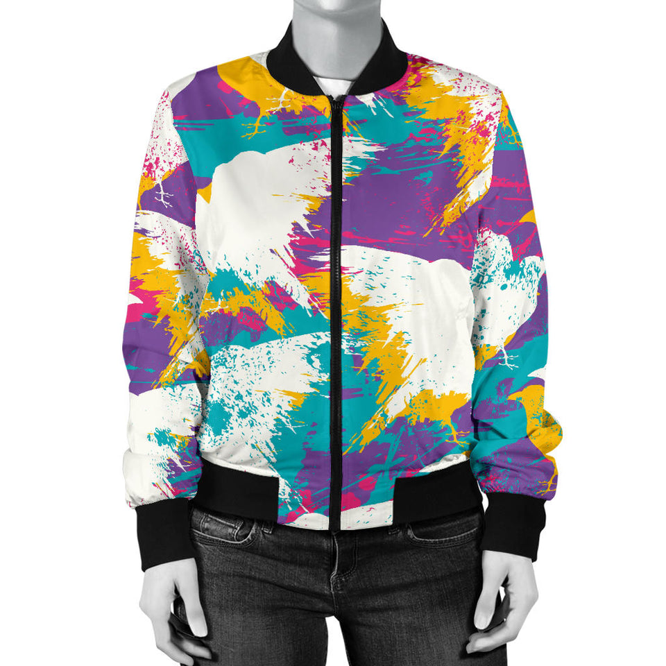 Colorful Crow Illustration Pattern Women'S Bomber Jacket