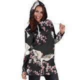 Japanese Crane Pink Sakura Pattern Women'S Hoodie Dress