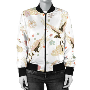 Beautiful Japanese Cranes Pattern Women'S Bomber Jacket