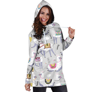 Cute Llama Alpaca Pattern Women'S Hoodie Dress