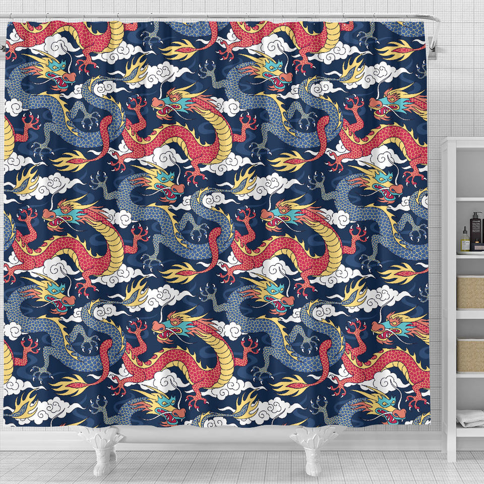 Blue Red Dragon Cloud Pattern Shower Curtain Fulfilled In US