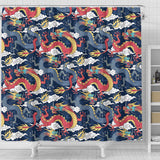 Blue Red Dragon Cloud Pattern Shower Curtain Fulfilled In US
