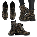 Luxurious Gold Lotus Waterlily Black Background Leather Boots